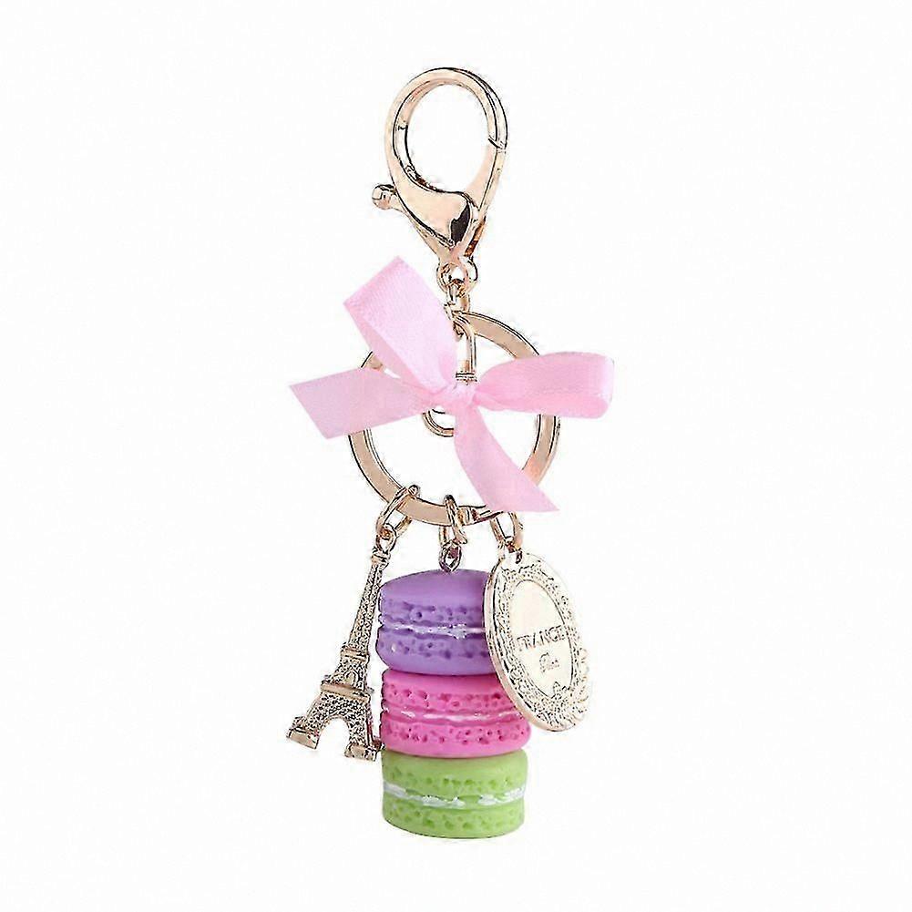 Eiffel Tower Keychain with Macaron Charm - Purple Rose Red Colorful Pendant for Bag or Car Decoration