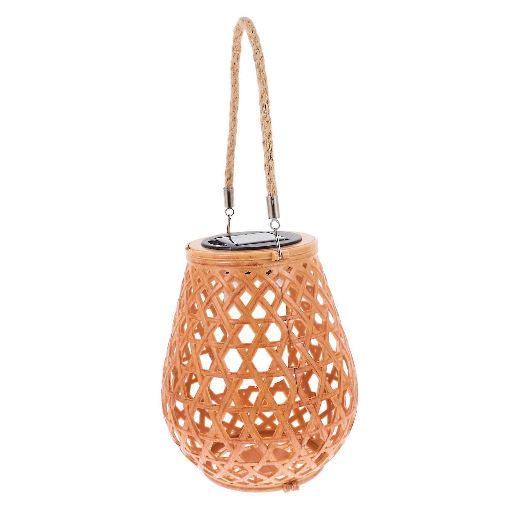 Solar Outdoor Lantern Lights Rustic Rattan Automatic Warm Light Decorative for Garden Yard