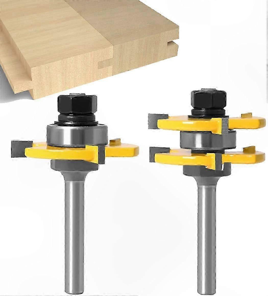 T-Shaped Woodworking Cutter Set with 3 Teeth and 8MM Shank for Tongue and Groove Projects