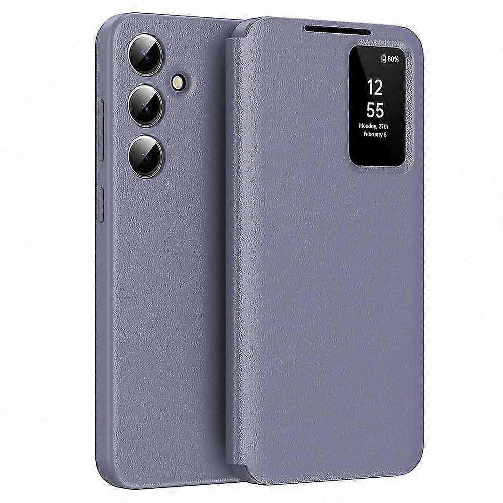 Leather Phone Case with Card Holder and Smart View Window for Galaxy S24 FE