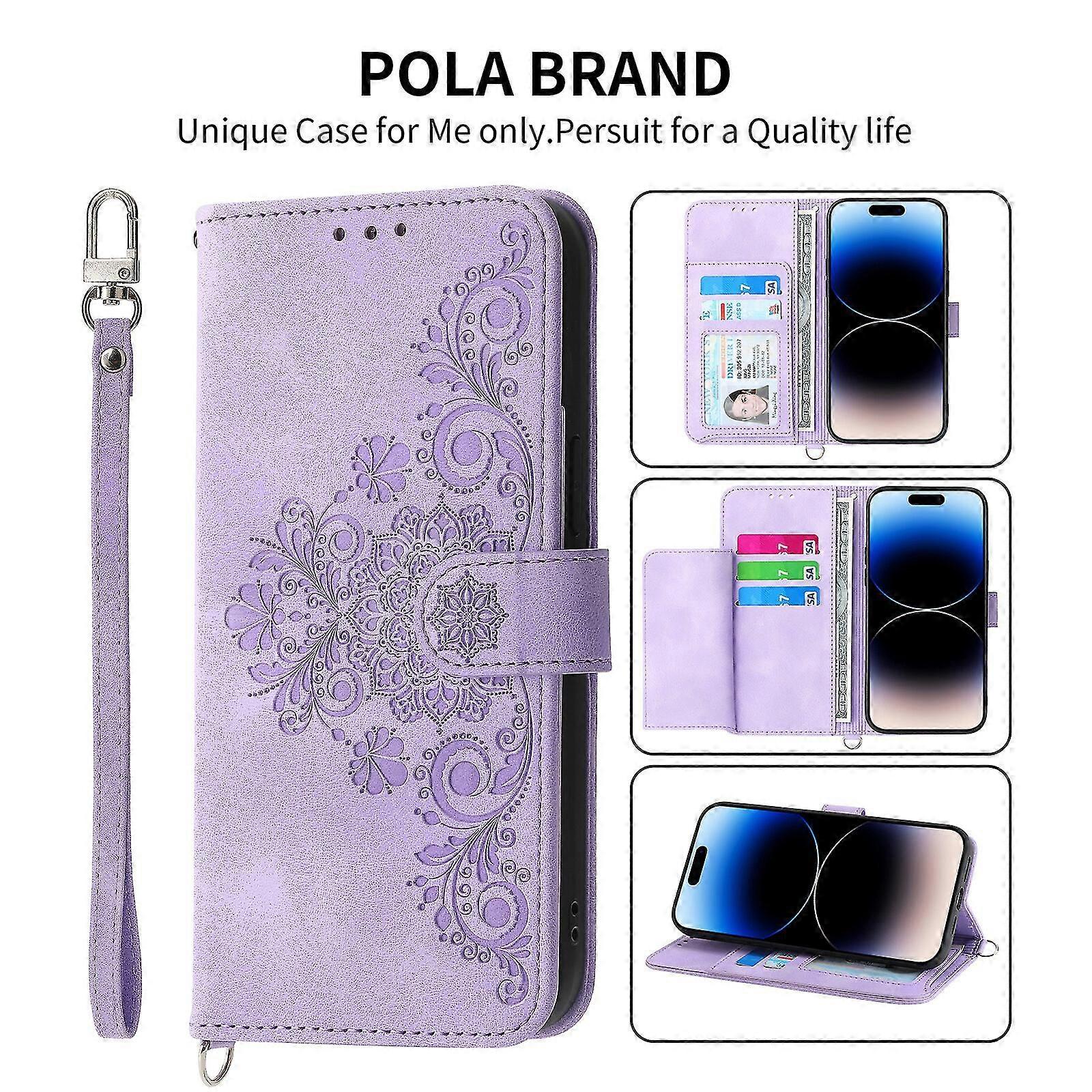 For iPhone 13 Pro Max Case, Leather Wallet Flip Case With Strap
