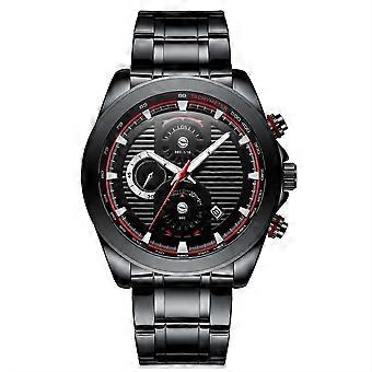 BIDEN Fashionable Casual Waterproof Alloy Steel Band Quartz Wristwatch(Black Dial Black Band )