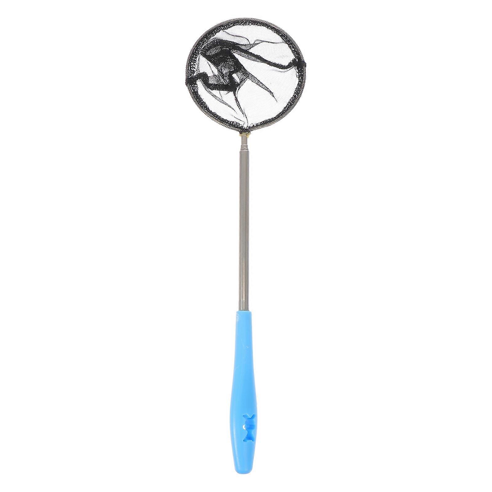 Blue Retractable Fishing Net for Catching Small Fish and Shrimp with Stainless Steel Pole 1Pc