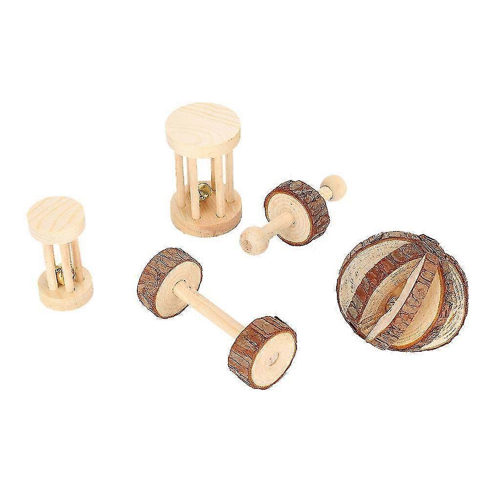 5-Piece Set of Safety Wooden Molar Chew Toys for Small Pets - Ideal for Hamsters, Rabbits & Guinea Pigs