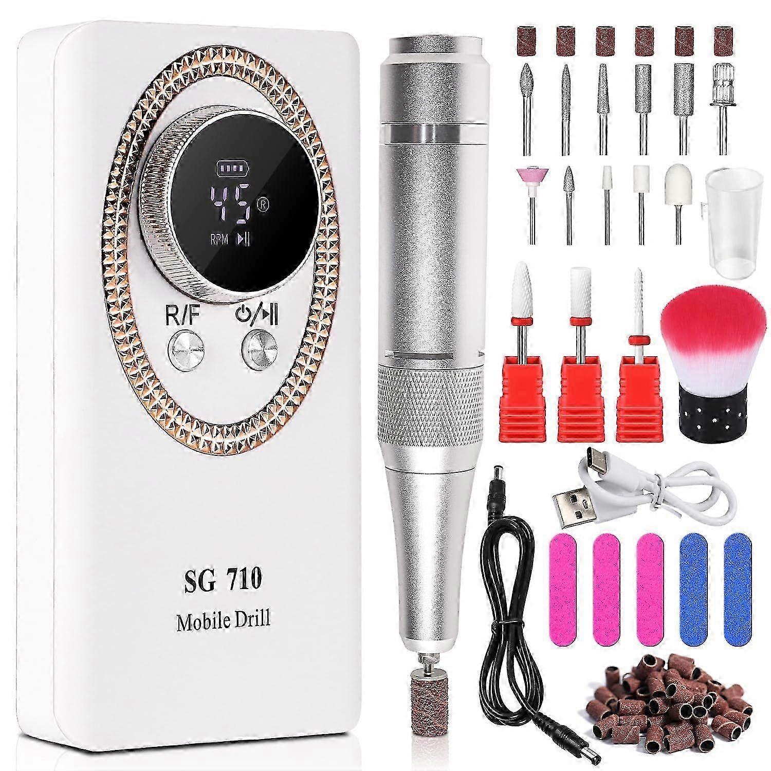 電動ネイルドリルプロフェッショナル45000RPMキット、13 in 1ビットキットホワイト付きポータブル研磨セット