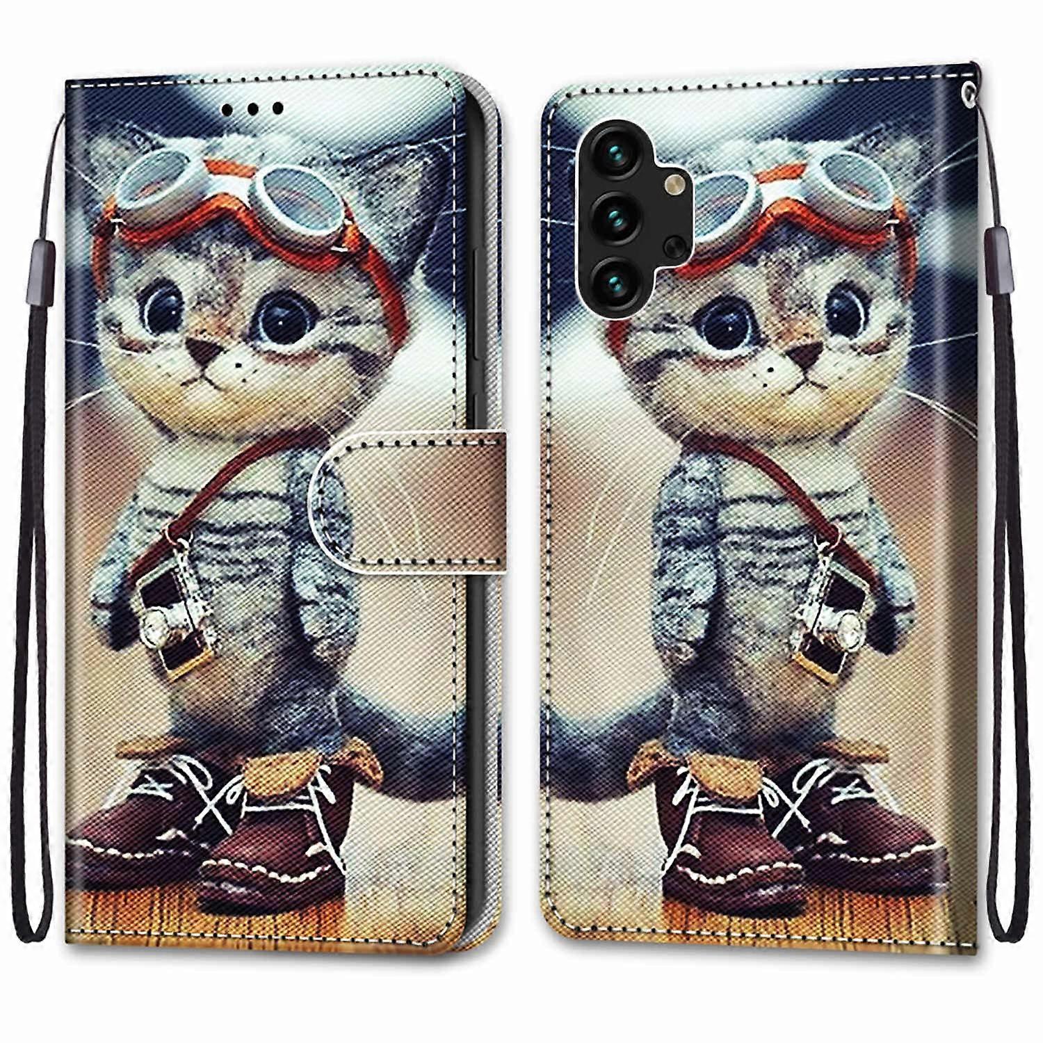 Samsung Galaxy A13 4G Case With Flip Wallet Cover Anti Fall Protective Card Slot Non Slip Camera Kitten