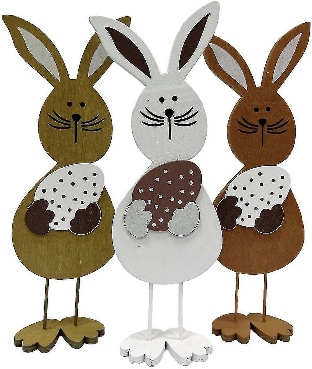 Colorful Wooden Easter Decor - 3-Pack Bunny Figurines for Spring Display