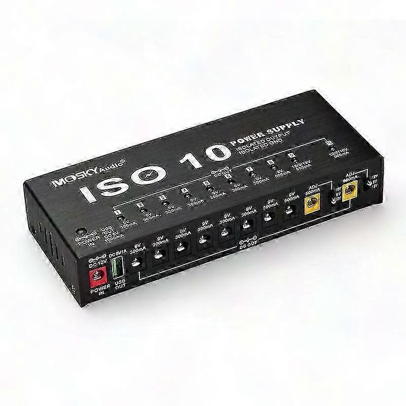 Iso-10 Portable Guitar Effect Power Supply Station 10 Isolated Dc Outputs & One 5v Usb Output For 9v 12v 18v Guitar Effects