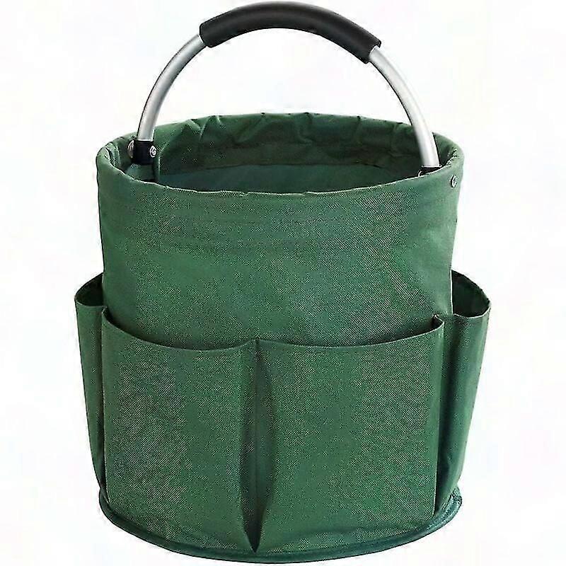 Foldable 6-Compartment Cleaning Caddy with Handle, Green Storage Basket