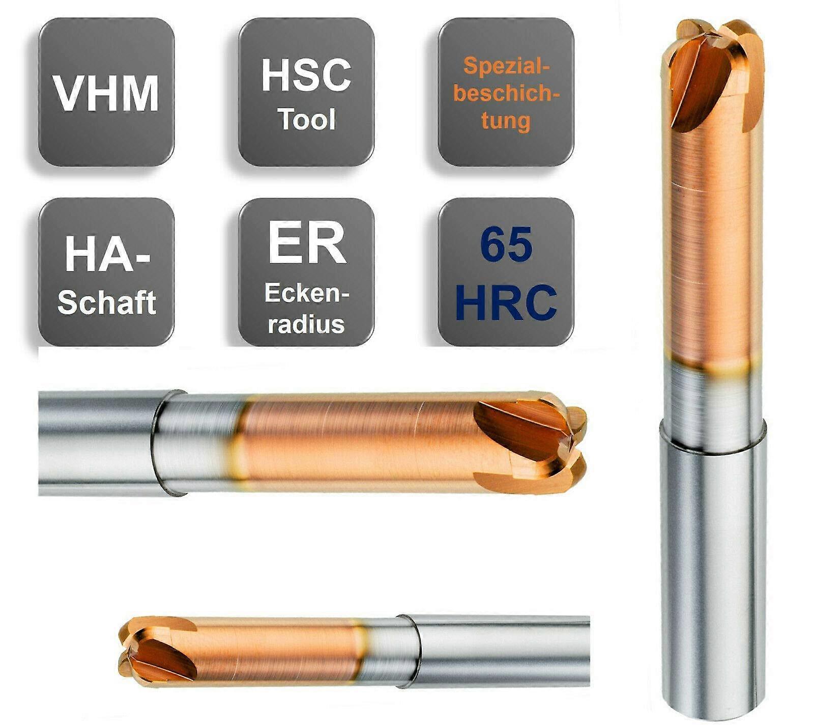 Solid carbide milling cutter 65 HRC with corner radius, copy cutter, 212 mm standard/length 65 HRC, size: 4ER1x1.6x10x70 d26 mm (Z 4) Ref: 7720