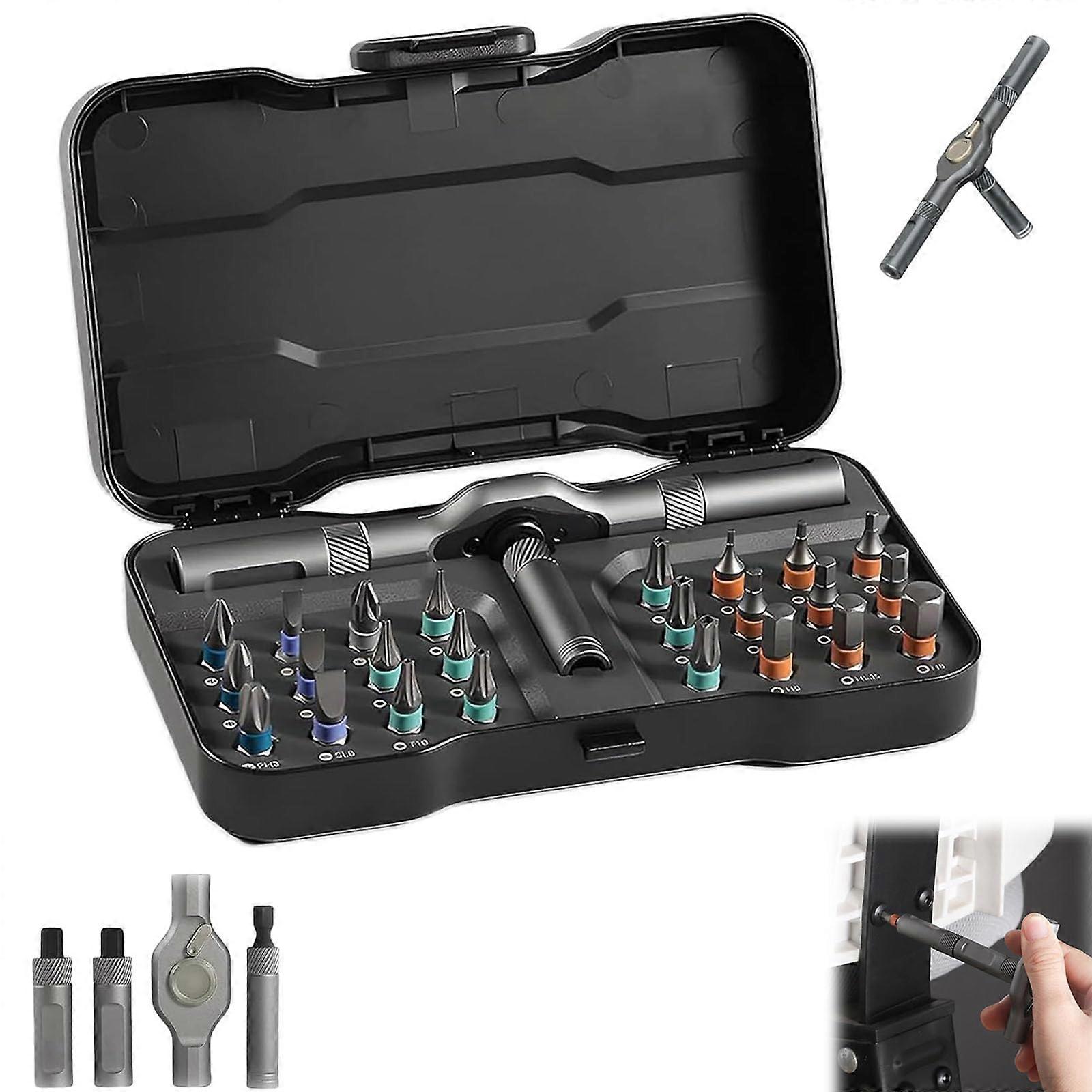 Outdoorfun 24 in 1 DIY Screwdriver Magnetic Ratchet Set With Detachable T-Handle Repair Kit Portable Toolbox