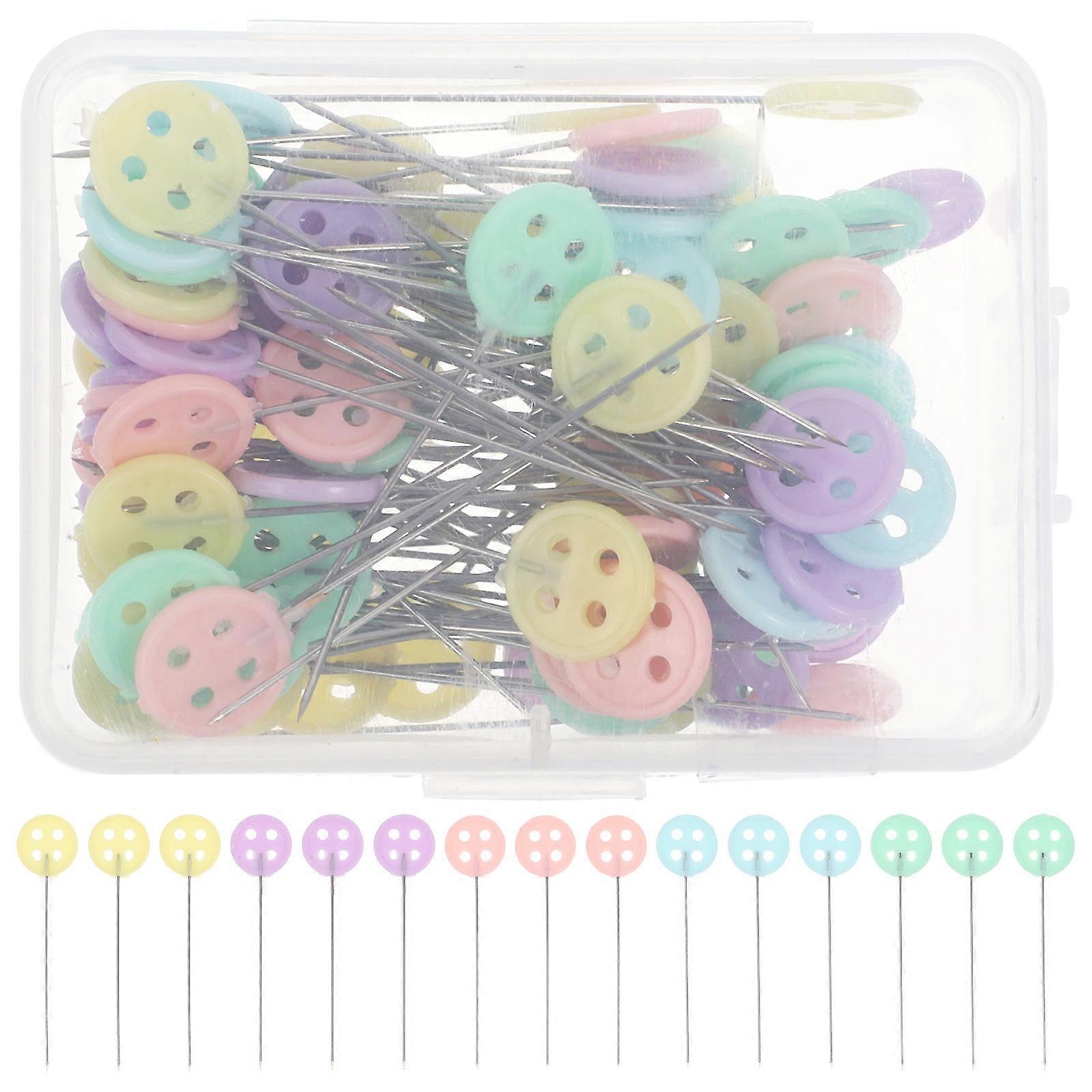 Positioning Needle Button Shape for Dress Making Assorted Color Plastic Steel Wire 100Pcs