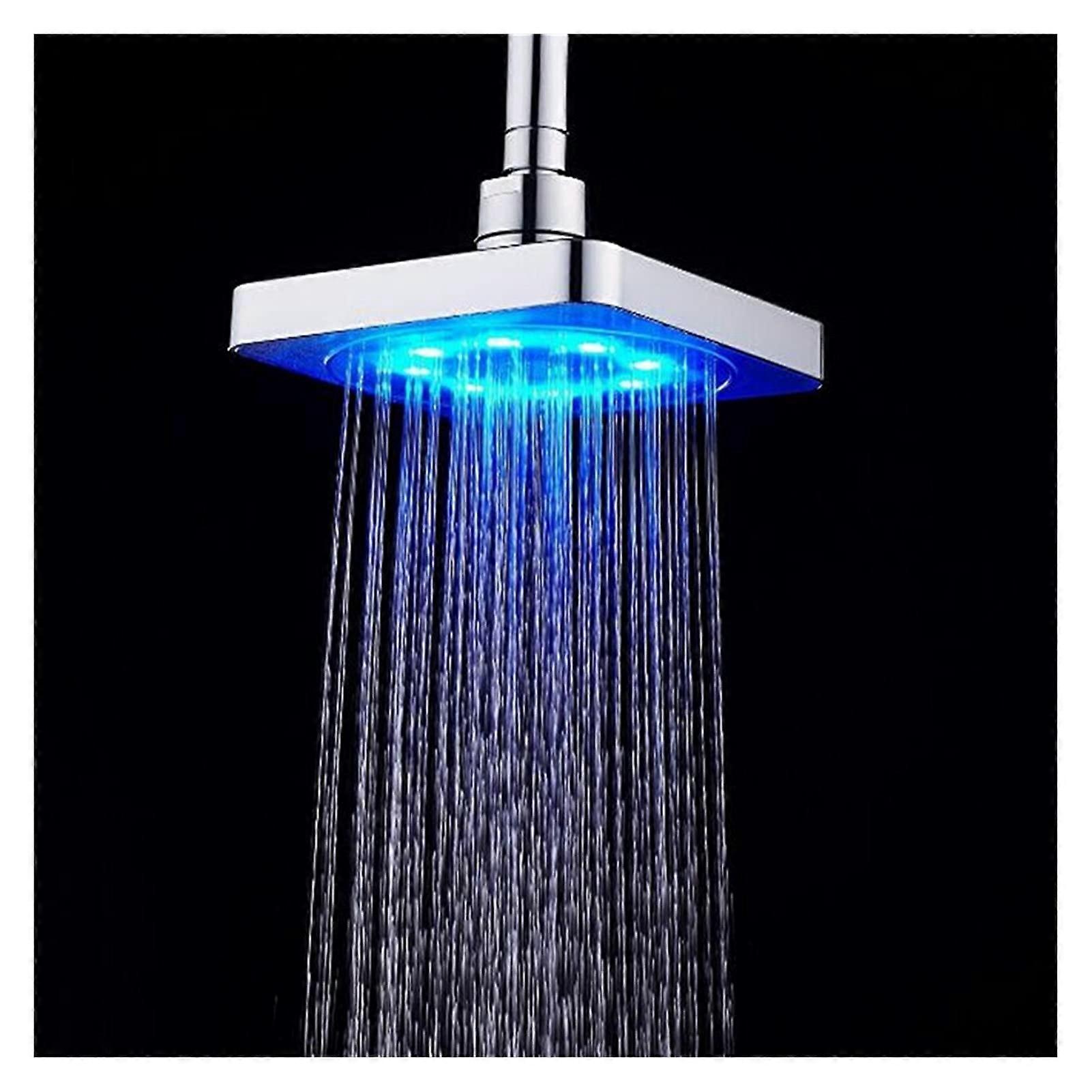 3 Colors LED Temperature Changing Square Rainfall Shower Head Wall Mounted Bathroom Sprinkler 8 Inch
