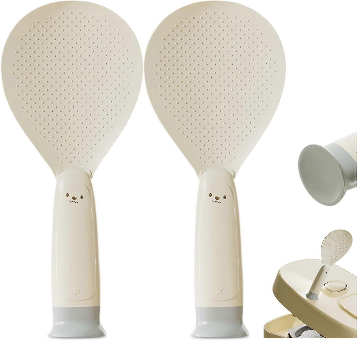2 PCS Standing Rice Spoon with Suction Cup,Rice Paddle Non-Stick Spatula Kitchen Server & Cookware