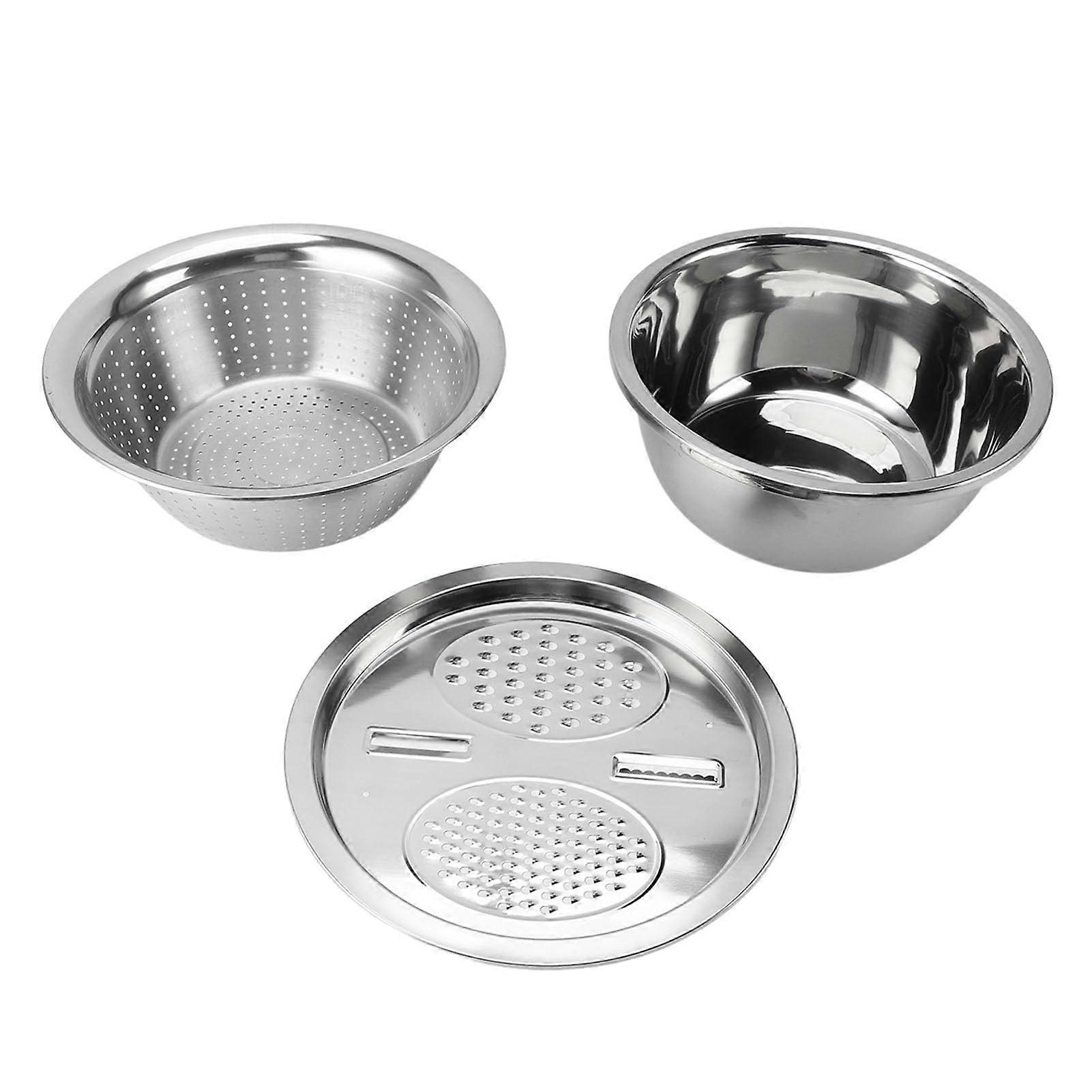 Stainless Steel Salad Bowls Set Of 3 With Grater And Sieve, 28 cm Diameter, Overlapping Design For Food Prep