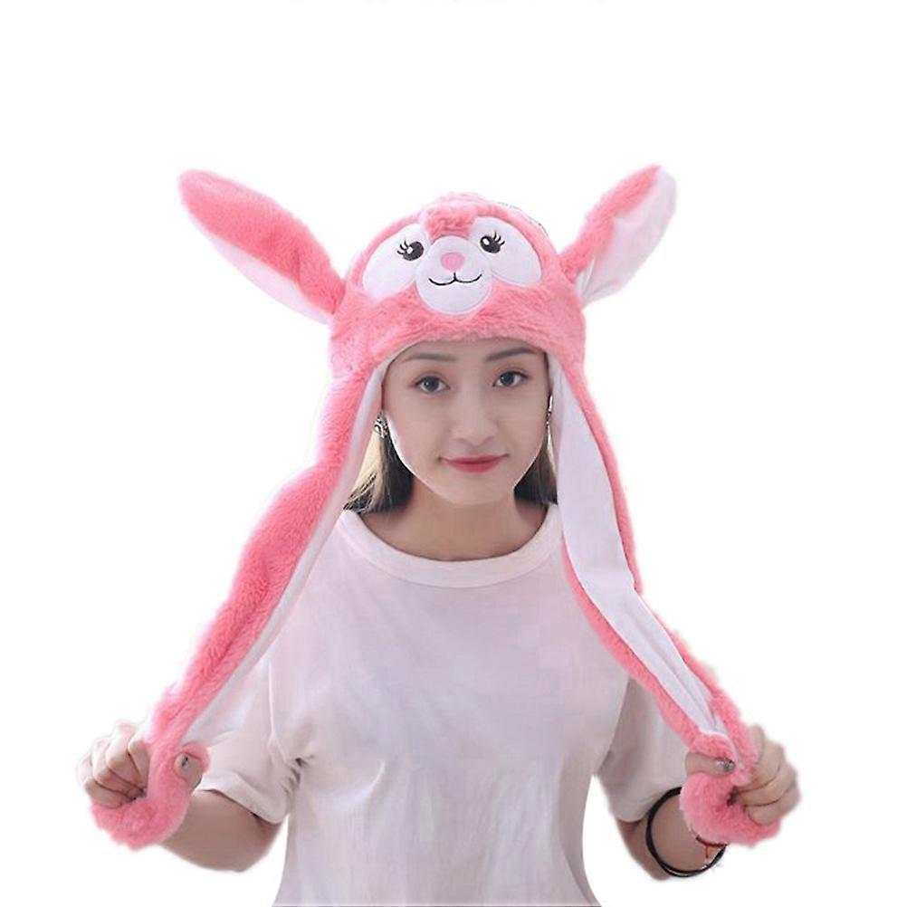 Animal Ear Hat Movable Plush Hat for Adults Pink Control 1Set