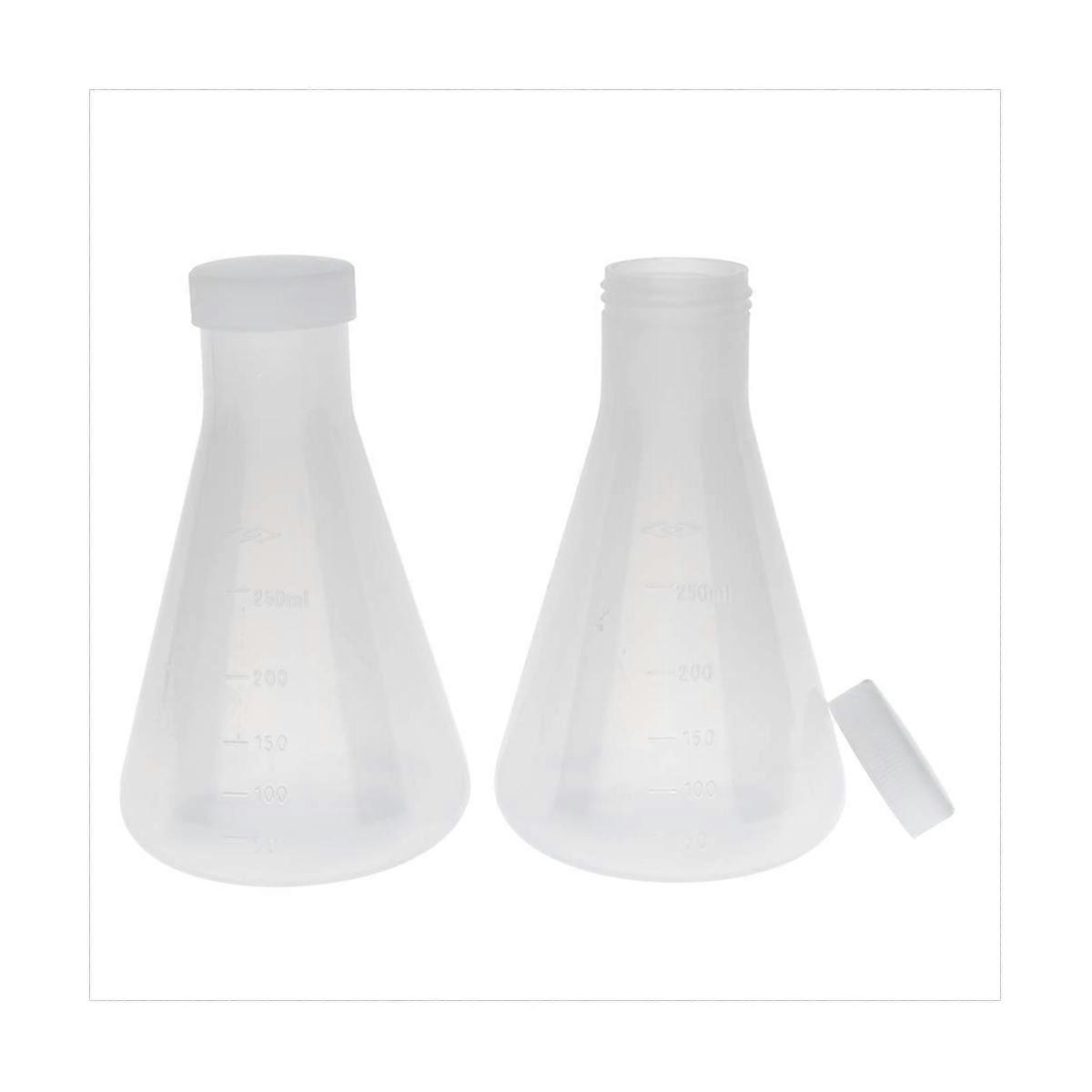 Laboratory Graduated Plastic Conical Flask, Measurable, Smooth Thick Wall, 4 Bottles of 250Ml