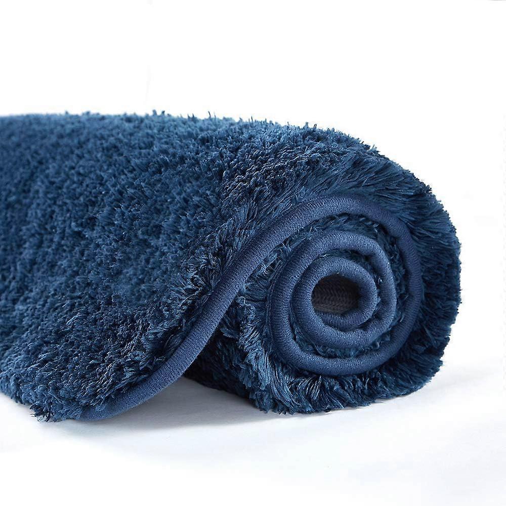 Badetæppe til badeværelse skridsikker badeværelsesmåtte vandabsorberende blød mikrofiber Shaggy badeværelsestæppe maskinvaskbar bademåtte, marineblå