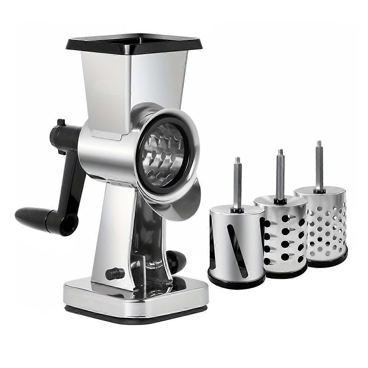 Rotary Cheese Grater Stainless Steel Manual Cheese Shredder Grater Walnuts Grinder with 3 Interchan
