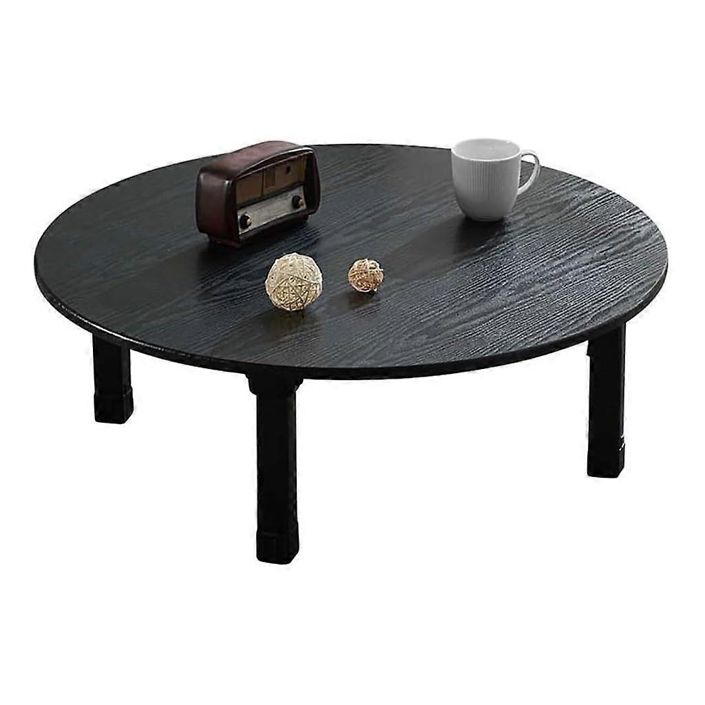 Foldable Round Table Japanese Style Coffee Table, Compact Dining Table, For Living Room, Black