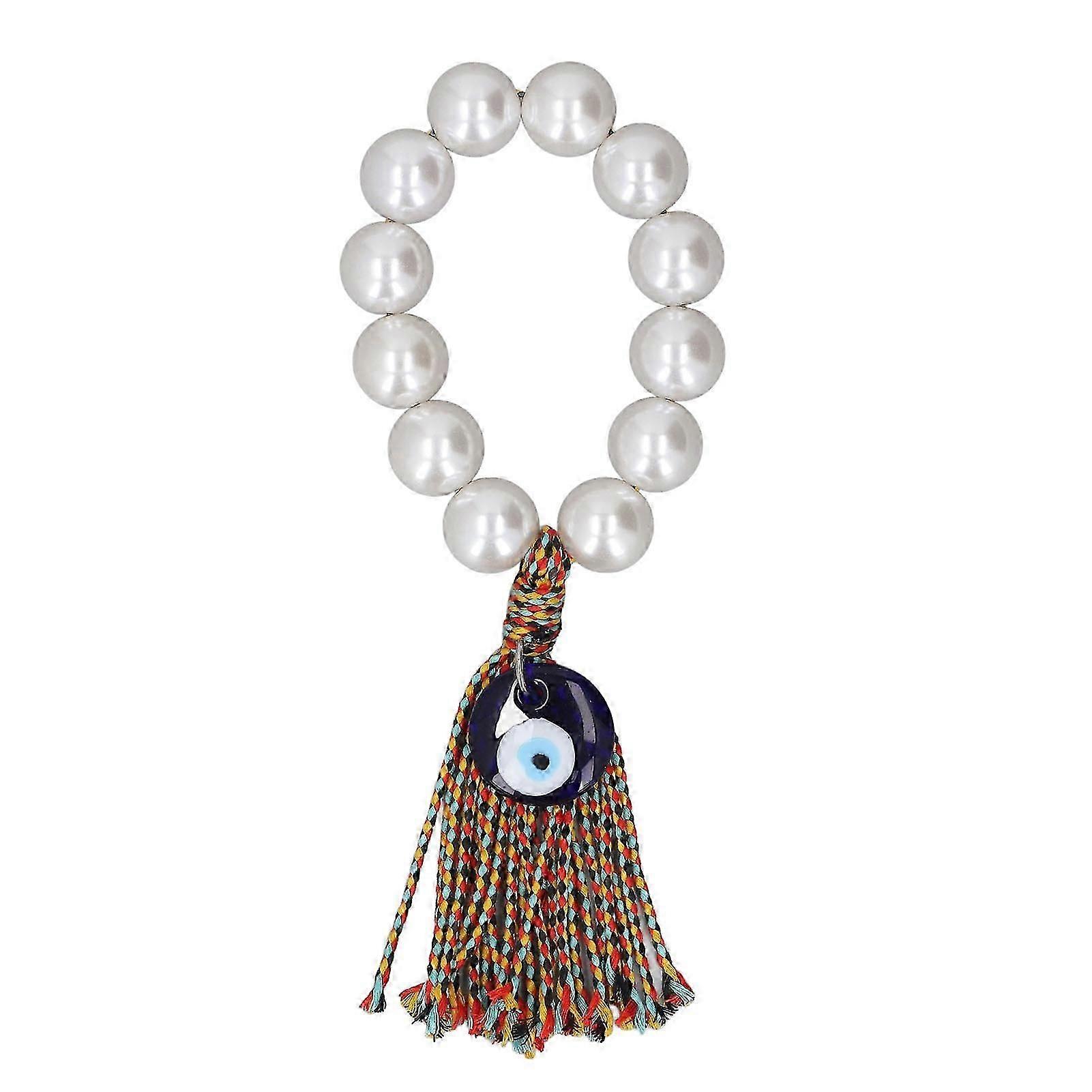 Pearl Rosary with Tassel Hanging Bead String Ornament for Door Handle Shelf Fireplace Decoration
