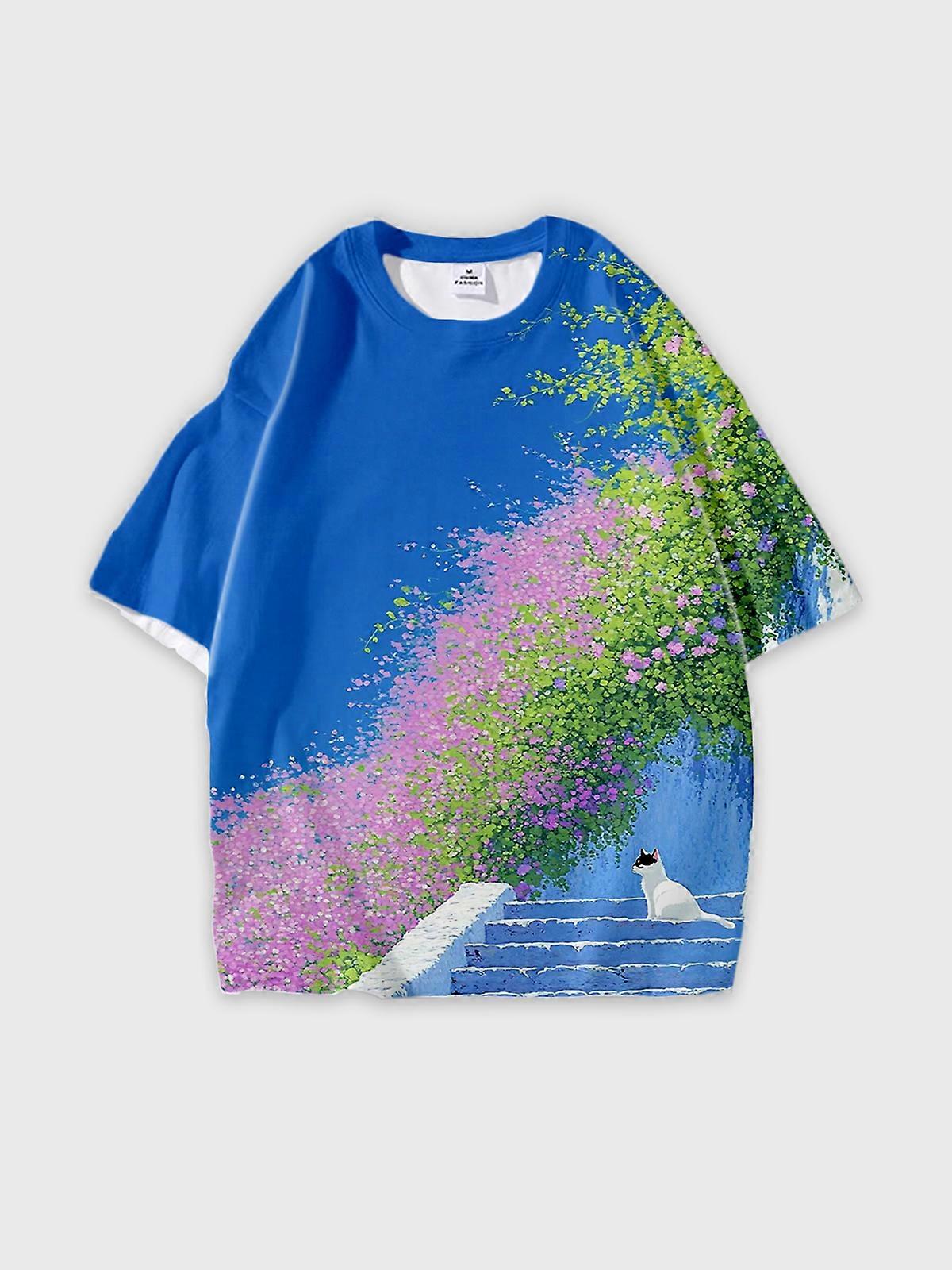 T-Shirt Short Sleeve Round Neck, Summer Casual Loose Graphic Tee, Unisex Pattern W1004