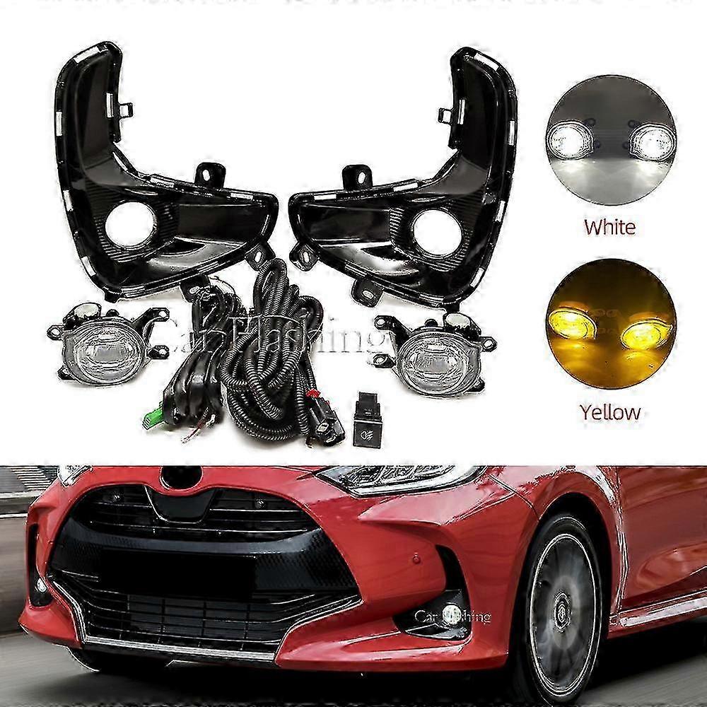 2025 Suitable For Toyota 20-21 Yaris Yaris Led White Gold Light Fog Lamp Assembly Suit Fog Lamp Frame