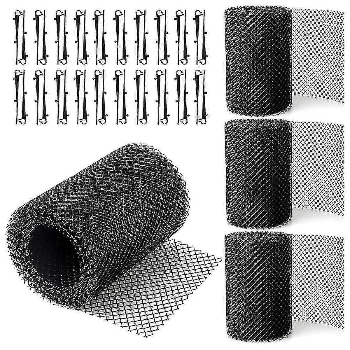 4pack Gutter Guard Mesh Rolls, 20 Feet Gutter Leaf Guards With 40 Clip Hooks, Diy Rain Gutter Cover