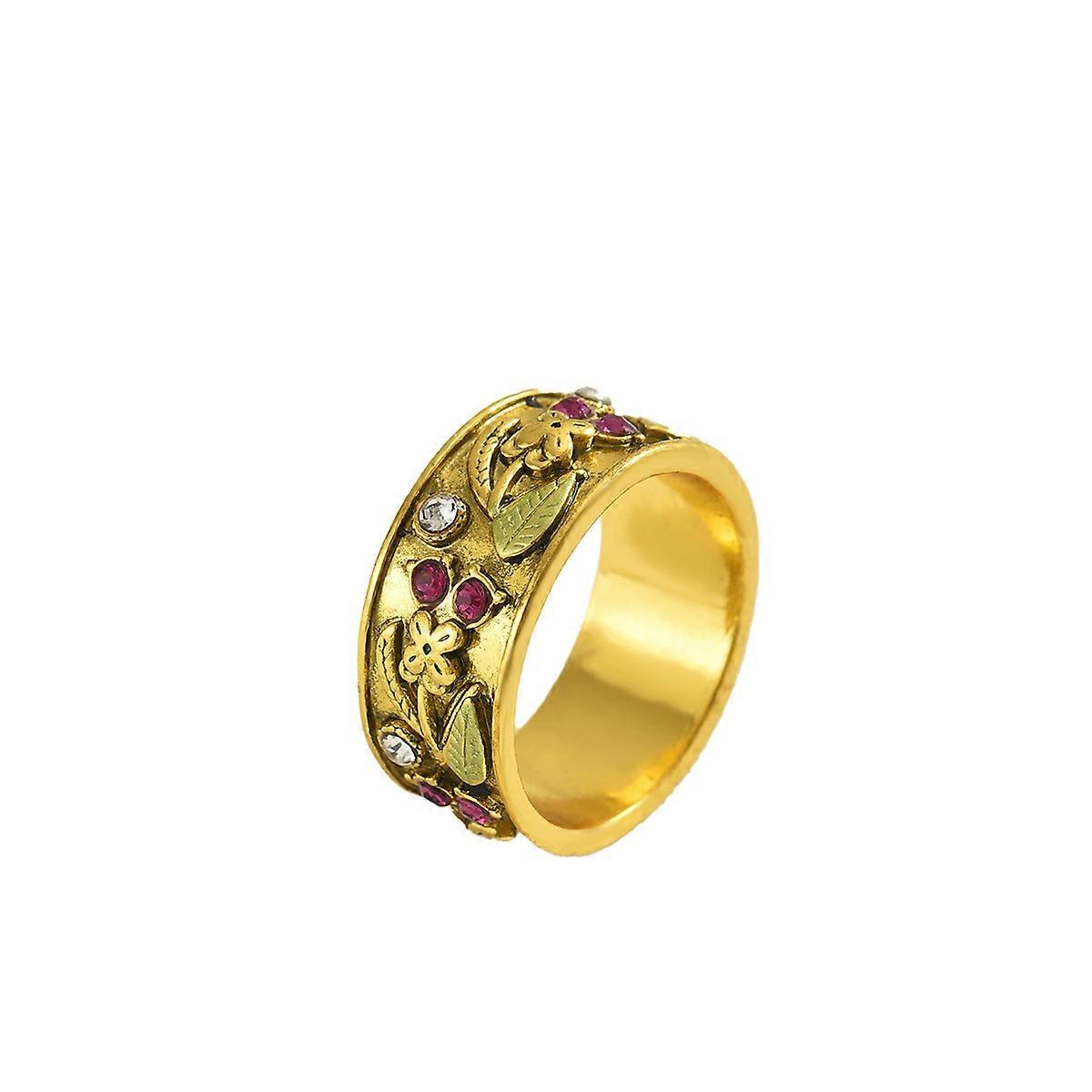 Ring, Women's Vintage Court Style Plain Band with Inlaid Colorful Diamonds Flower Design Versatile Elegant