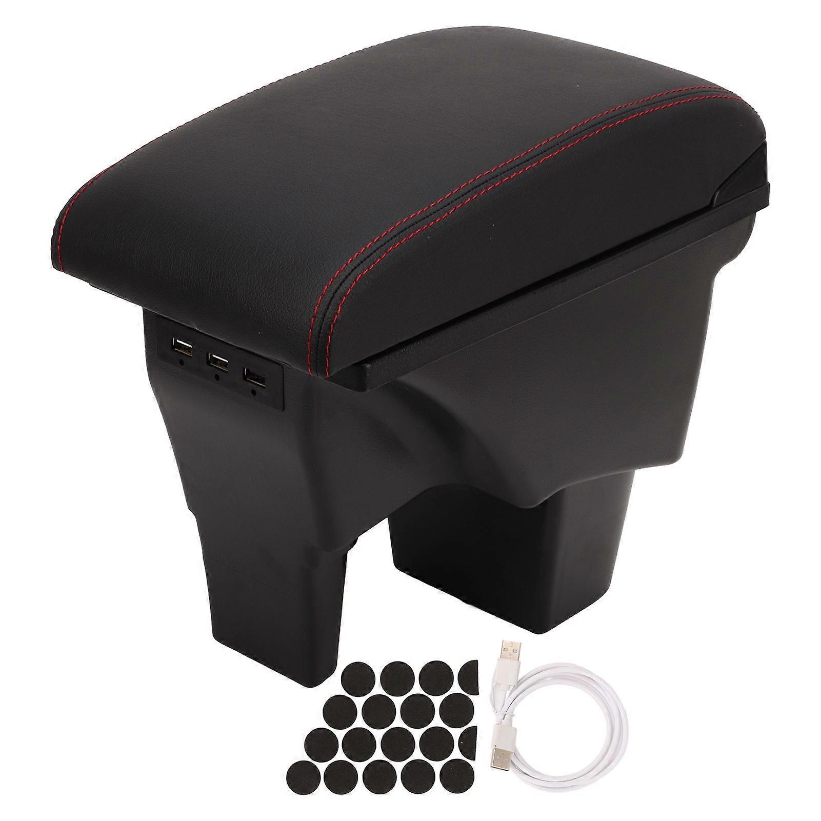Car Armrest Box Black Central Console Arm Rest Storage Box Red Stitch with USB Interface Replacement for Suzuki VITARA