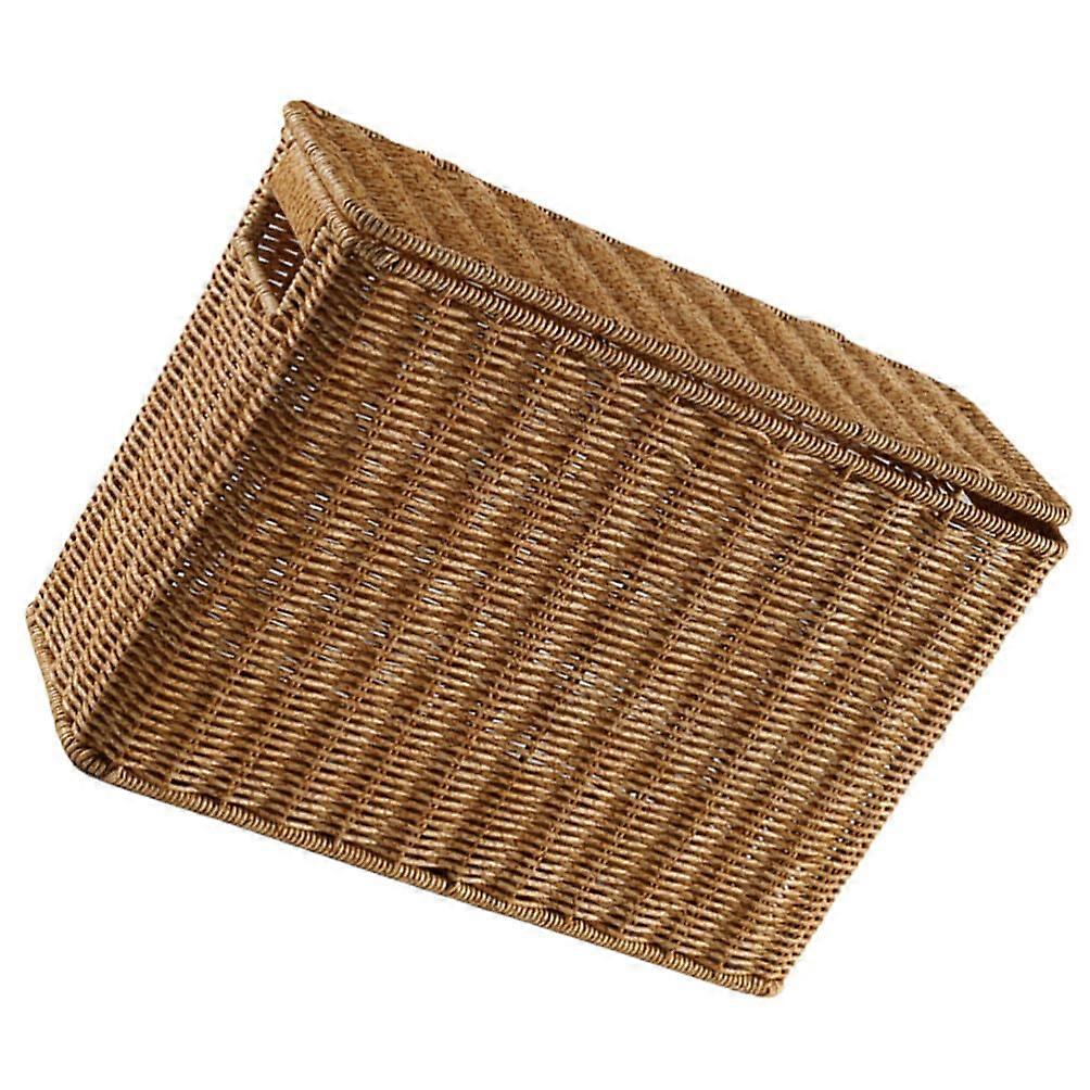 Hand Woven Rattan Magazine Basket With Lid And Handle Wicker Storage Bin For Bathroom And Office