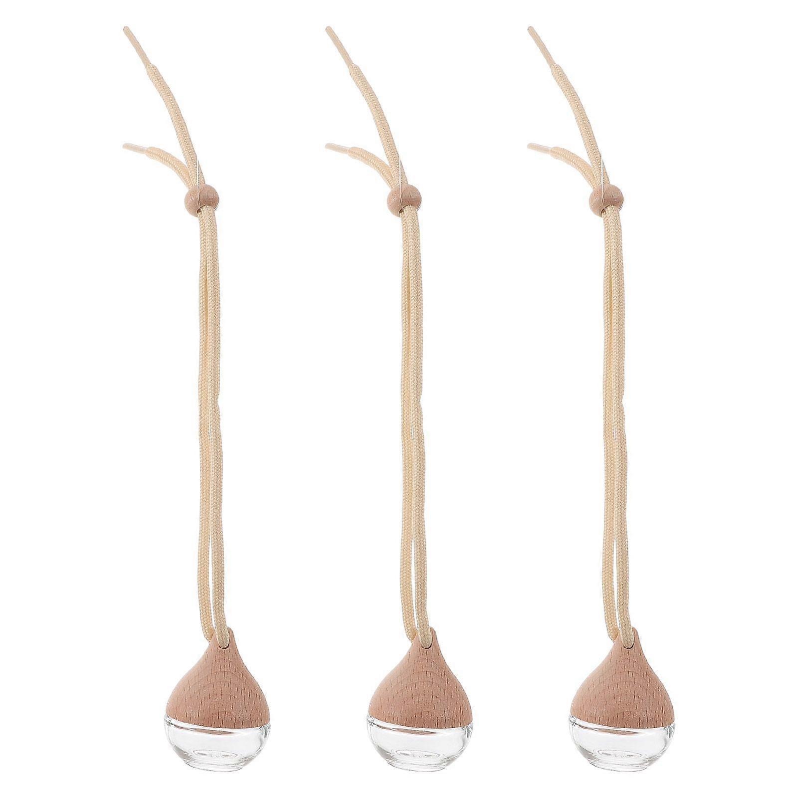 3pcs Car Air Freshener Hanging Perfume Bottles Refillable Glass Diffuser Bottles With Wood Lid Essential Oil Car Freshener Pendant For Auto Ornaments 