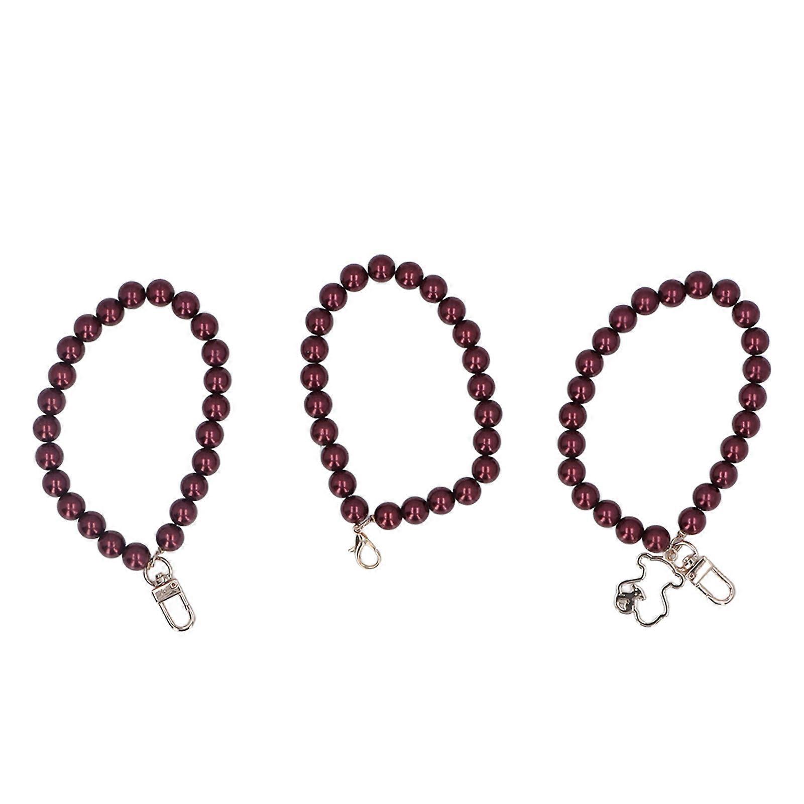 Lot de 3 breloques de téléphone en perles de 12 mm, 3 styles, en résine, élégantes et modernes, pour porte-clés, rouge vin foncé