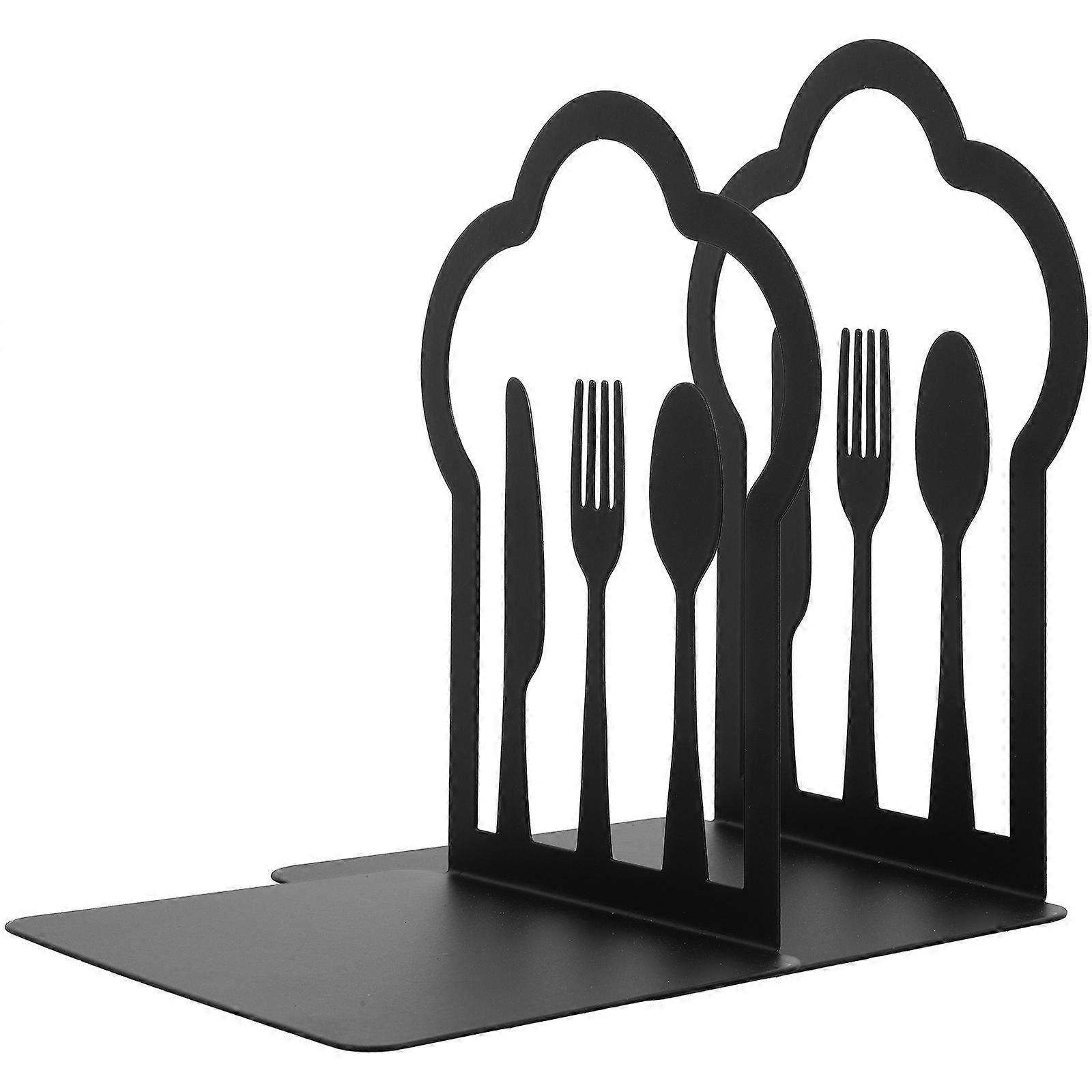 Black Iron Fork Cutter Spoon Bookend for Home Use 2Pcs Pack