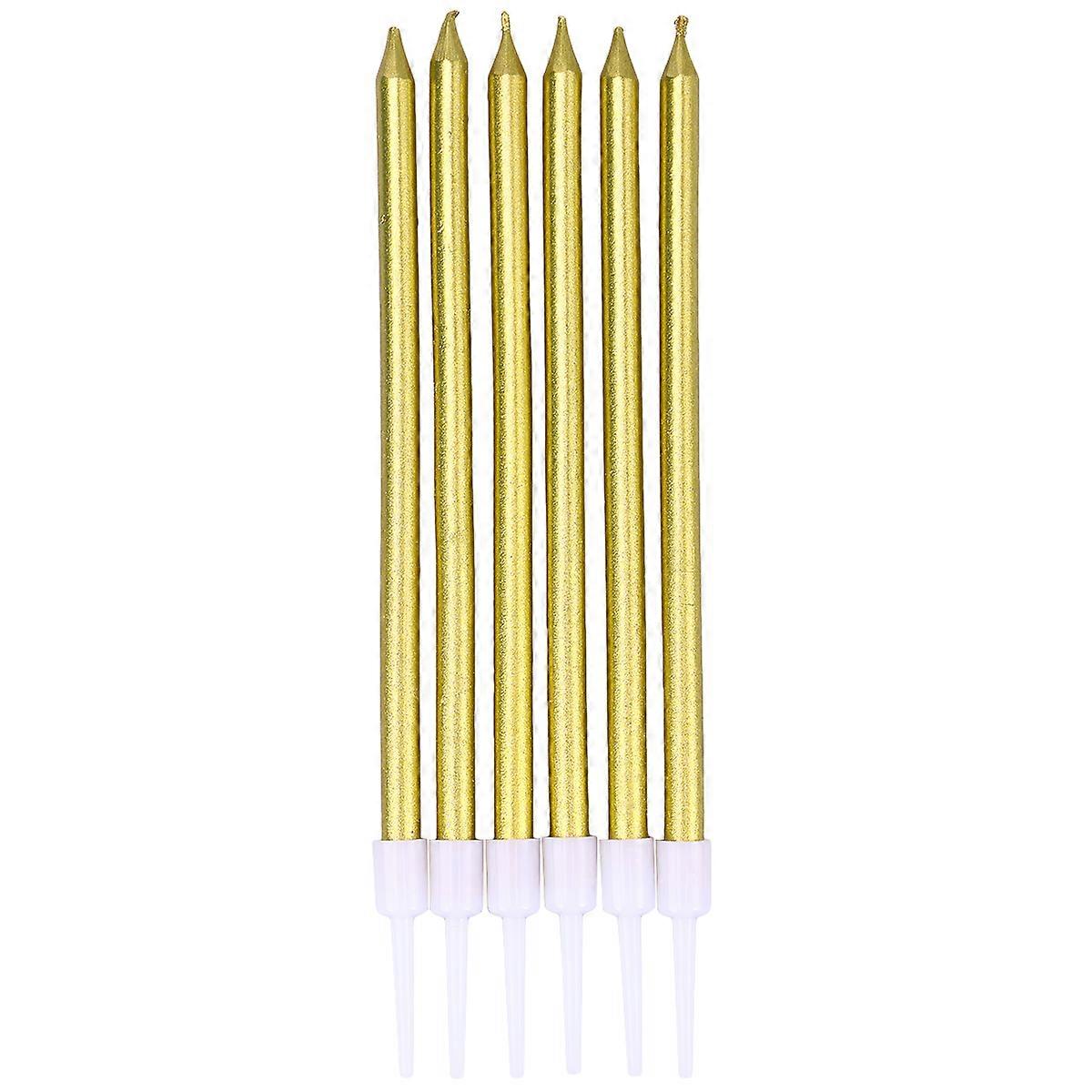 Golden Cake Candles Slender Glitter for Birthday Party 24Pcs