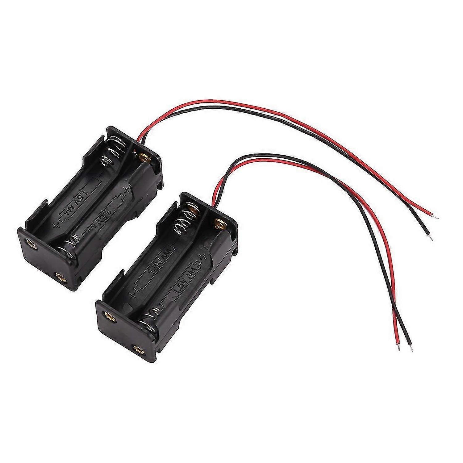 2pcs Black 2-Layers 4 x 1.5V AAA Battery Holder Case Box w Wire Leads