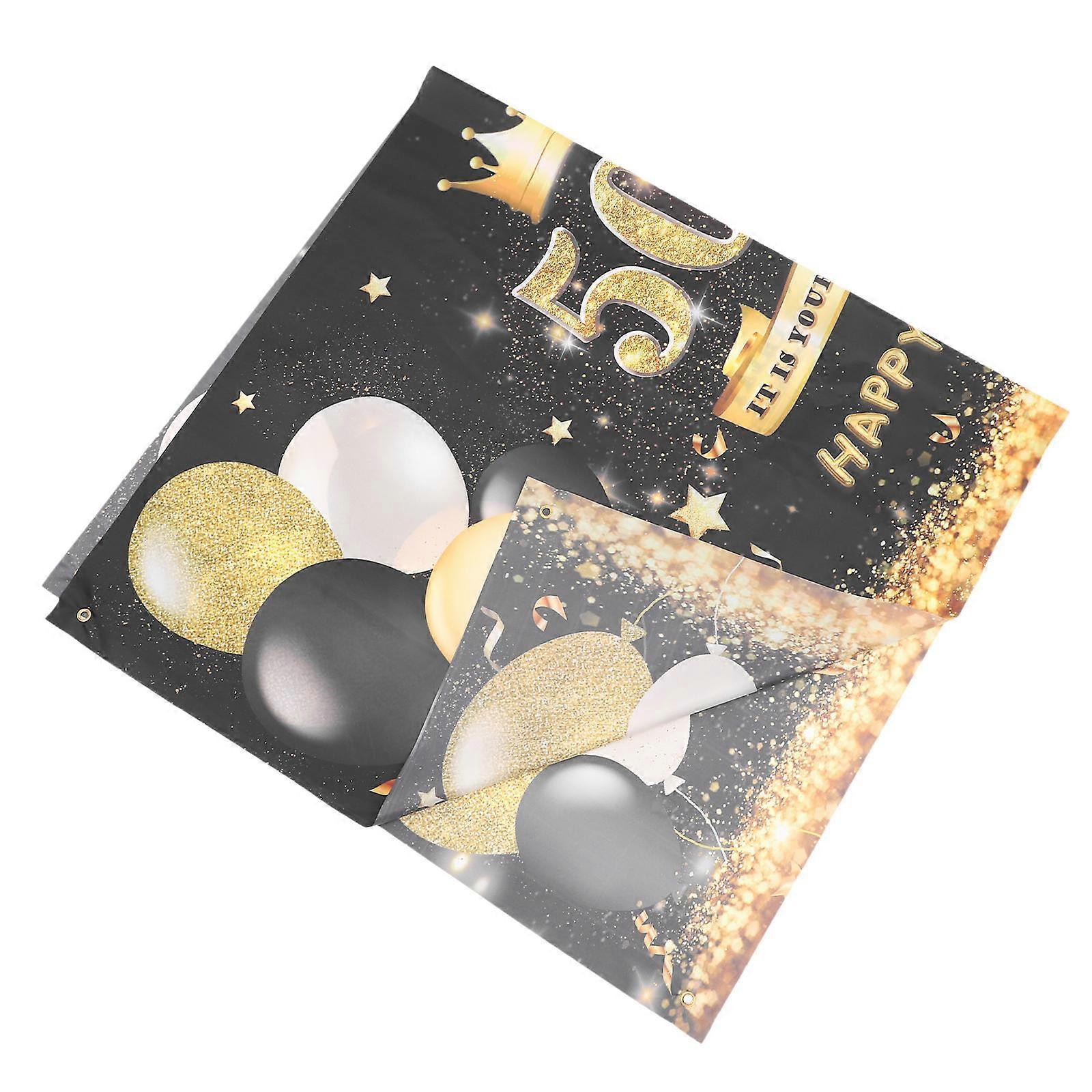 50th Birthday Backdrop Cloth for Birthday Party Decor Black Polyester