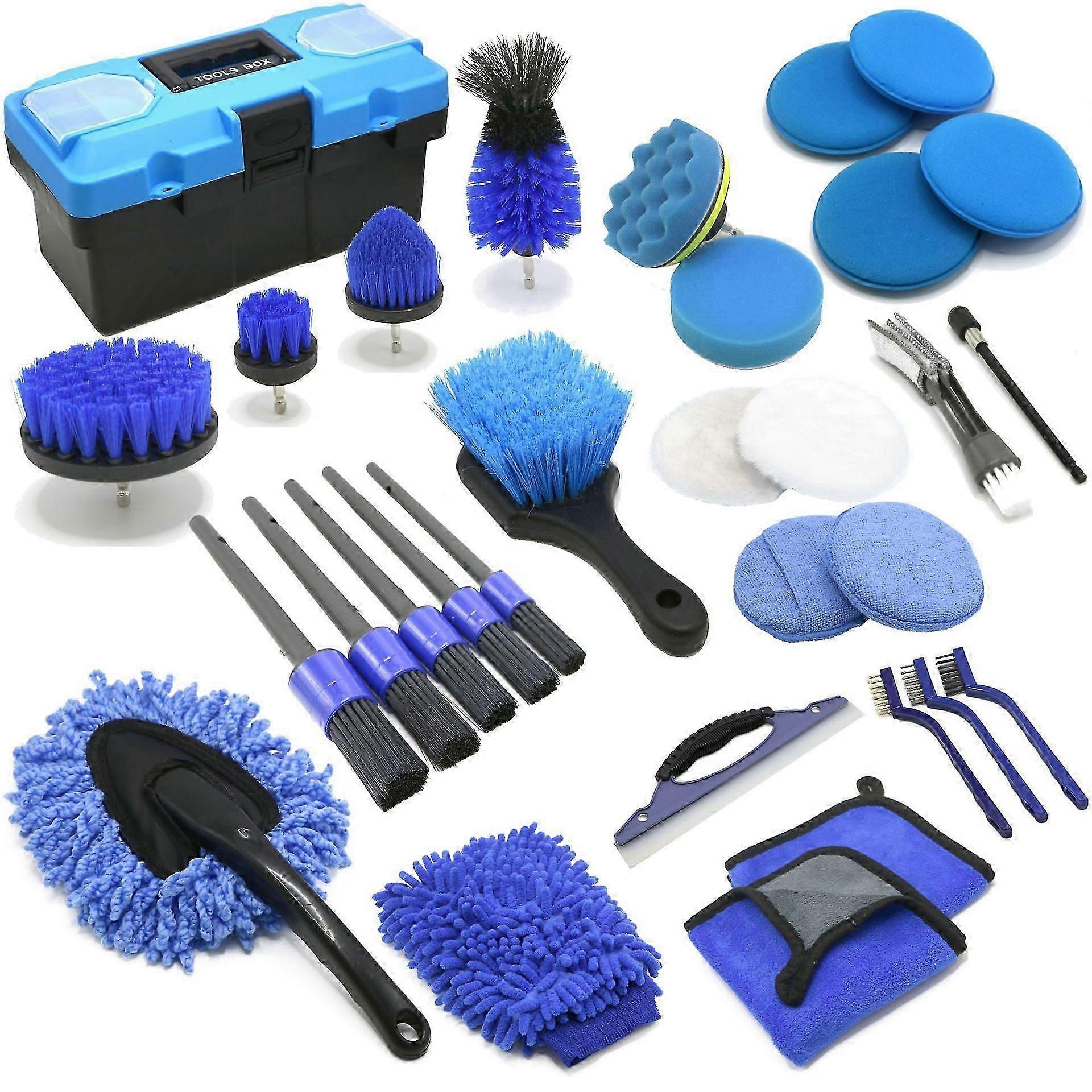 32Pcs Car Detailing Kit, Drill Brush Attachments with Detailing Brush Set and Tools Box, Auto Cleaning Kit Interior for Dashboard, Wheels, Windows