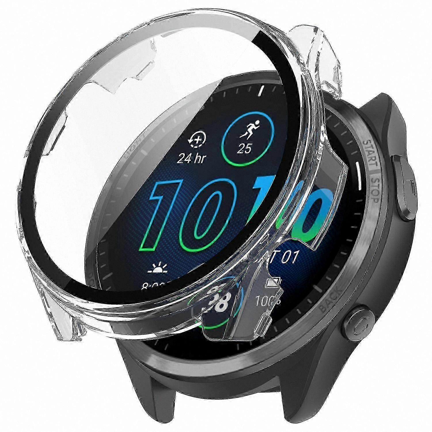 Durable PC Case with HD Tempered Glass Film for GPS Running Watches-Compatible with Forerunner 965 Model