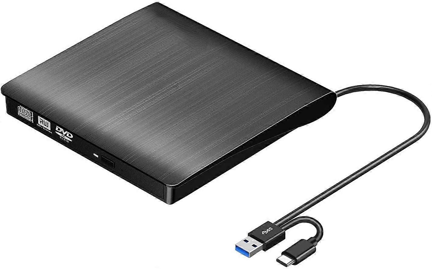 USB 3.0 Type-C Portable DVD/CD ROM +/-RW Burner for Mac MacBook Windows Laptop Desktop Computer-black