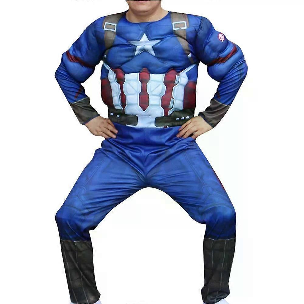 Kid Man Captain America Parents Cosplay Costume Jumpsuits Muscular Strong Ripped Body Shape Movie Character Role Play Clothes