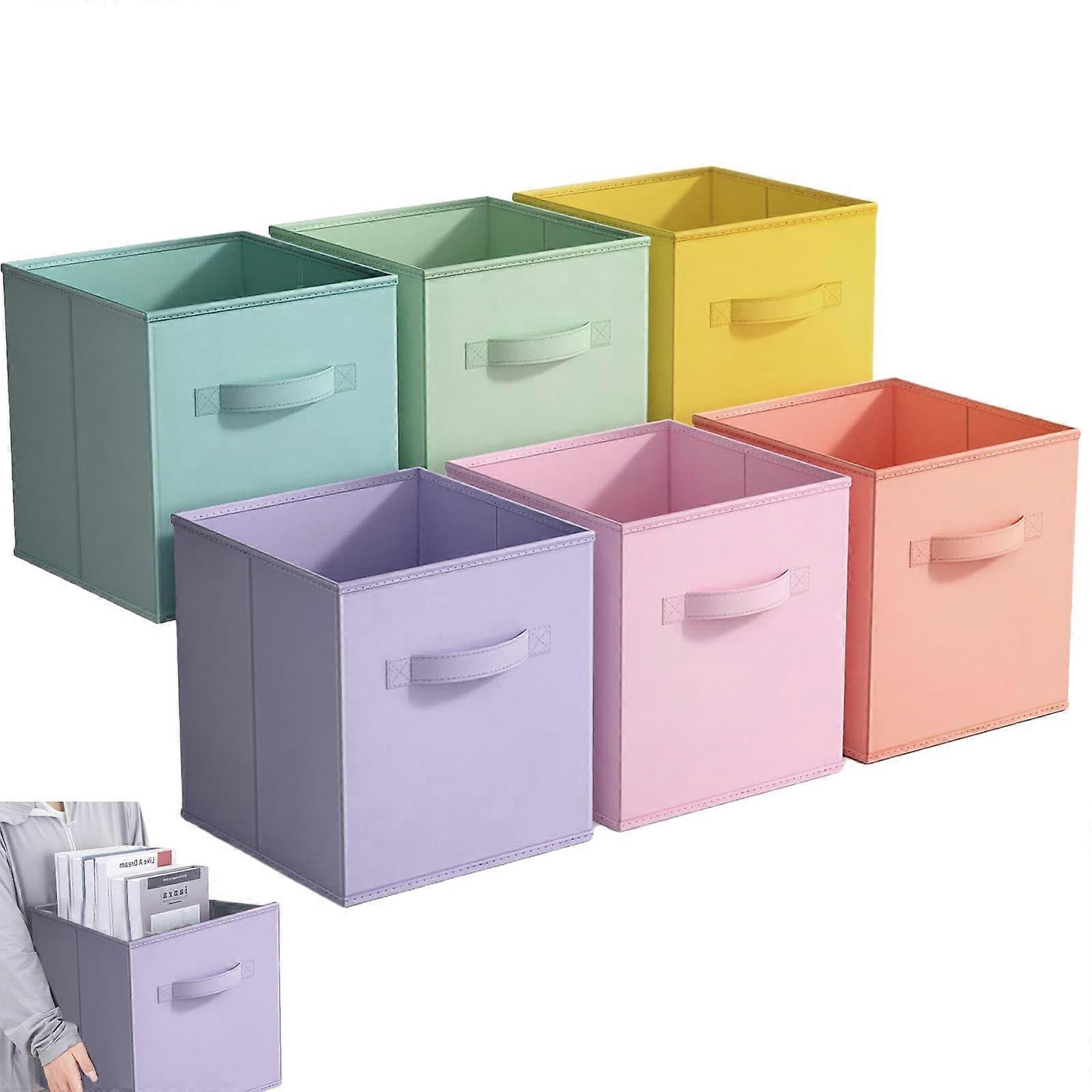 Cube Storage Boxes 6Pack Foldable Storage Cubes With Handles For Organizing Clothes Colorful