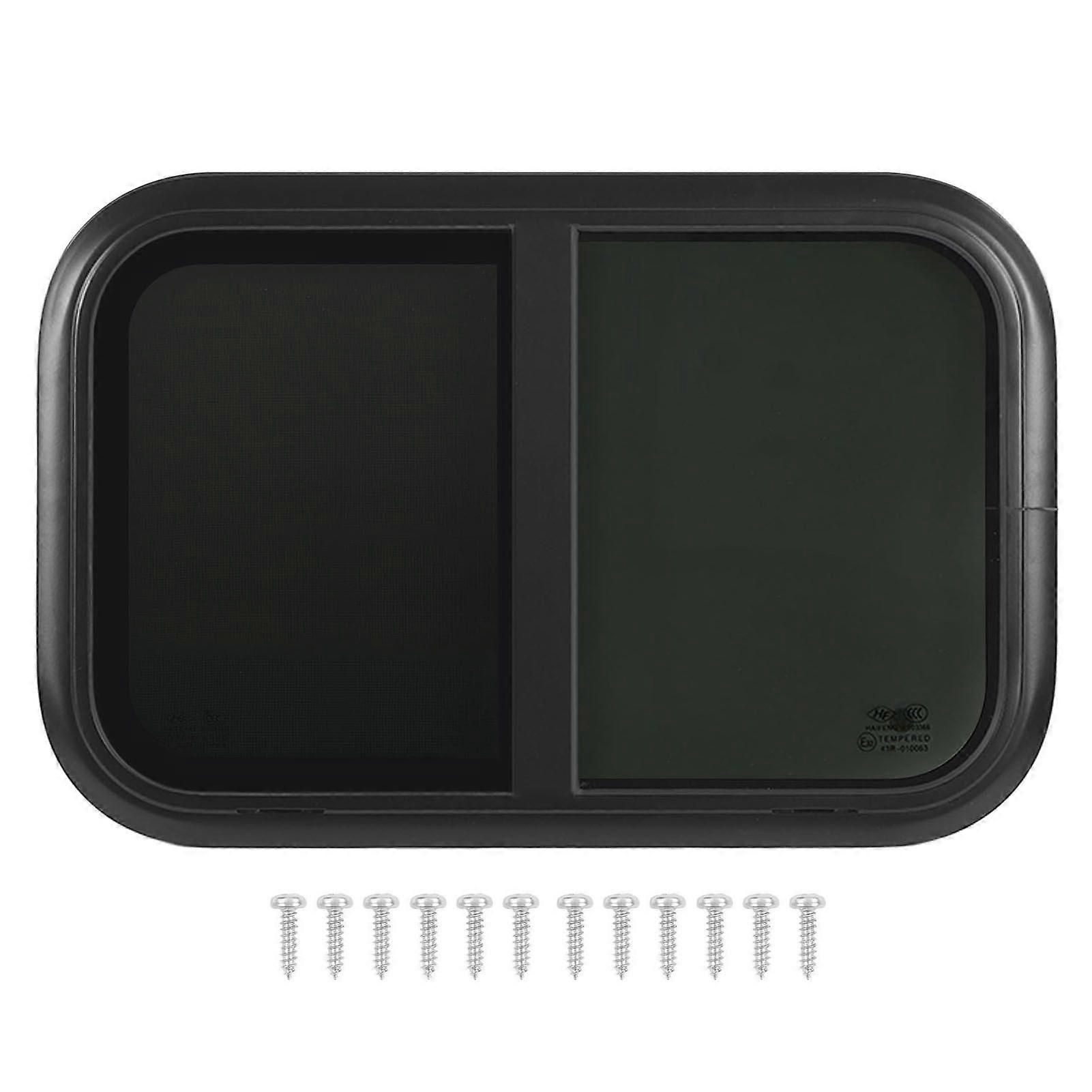 700x300mmm Rounded Sliding Windows Black Aluminum Alloy Frame UV Resistant with Movable Insect Screen for Caravan Camper Trailer RV for 3338mm Wall Th