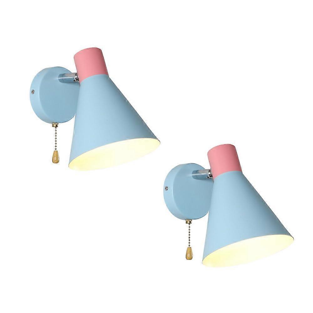 Wall Sconces Set Of 2 Blue Macaron E27 Nordic Modern Wall Light Fixtures With Switch Adjustable Bedside Lights