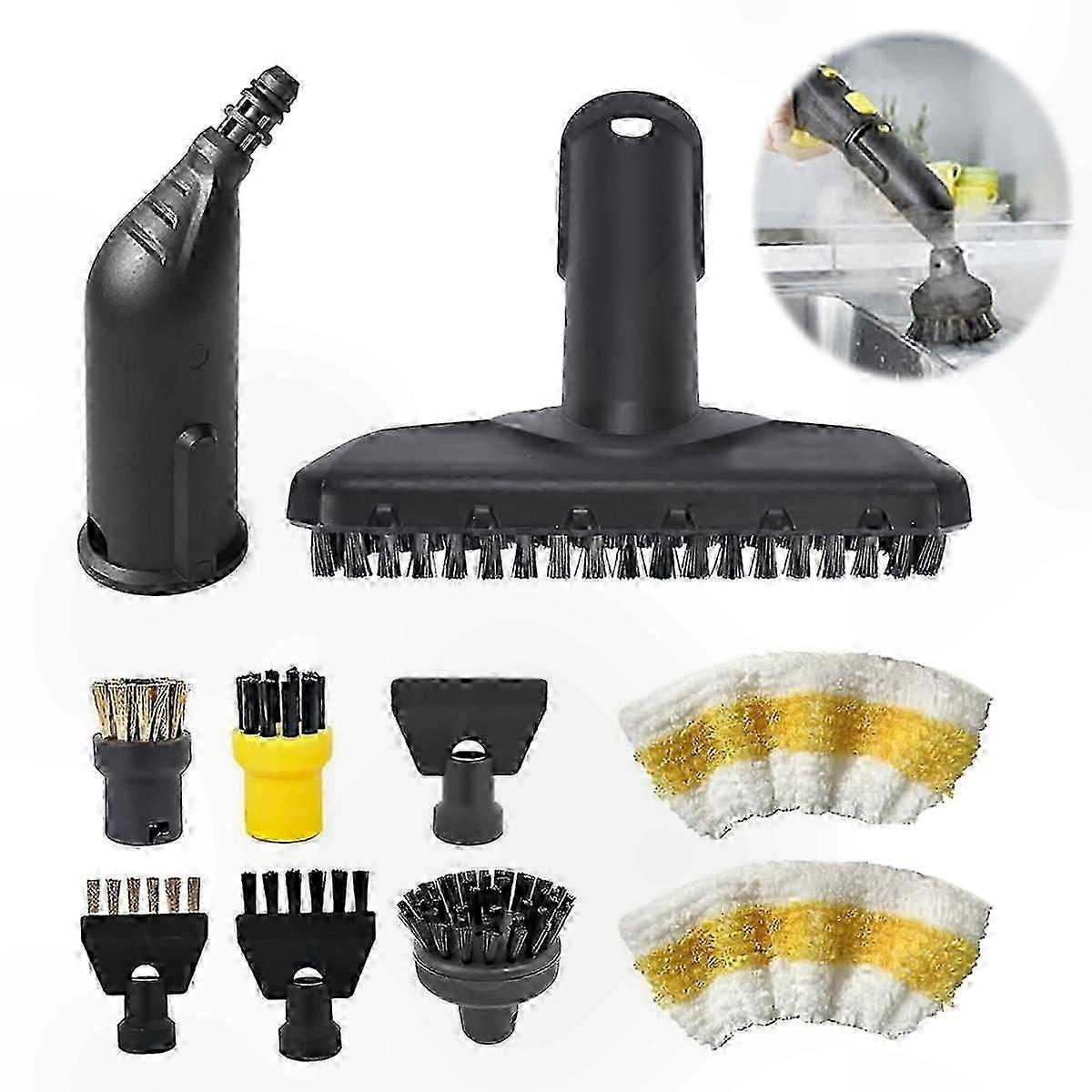 Multi-Function Cleaning Kit with 10 Accessories Including Nozzles and Brushes for Steam Cleaners