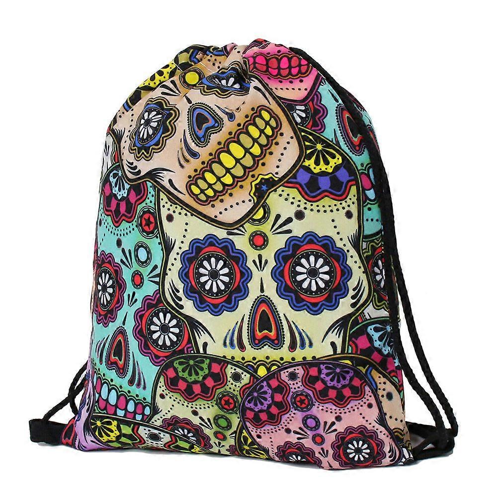Skull Design Drawstring Bag Backpack Multi For Travel Gym Sports Use 1Set