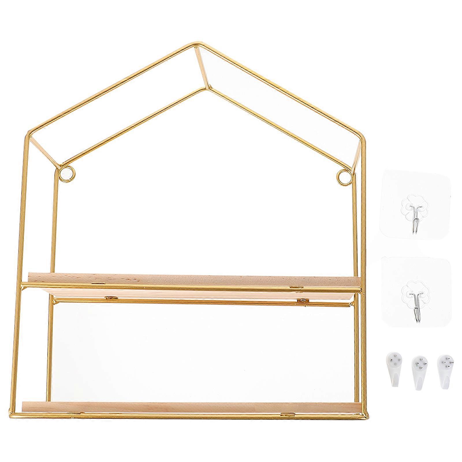 Display Shelf Iron Wall Mounted Sundries Holder for 3Sets Golden