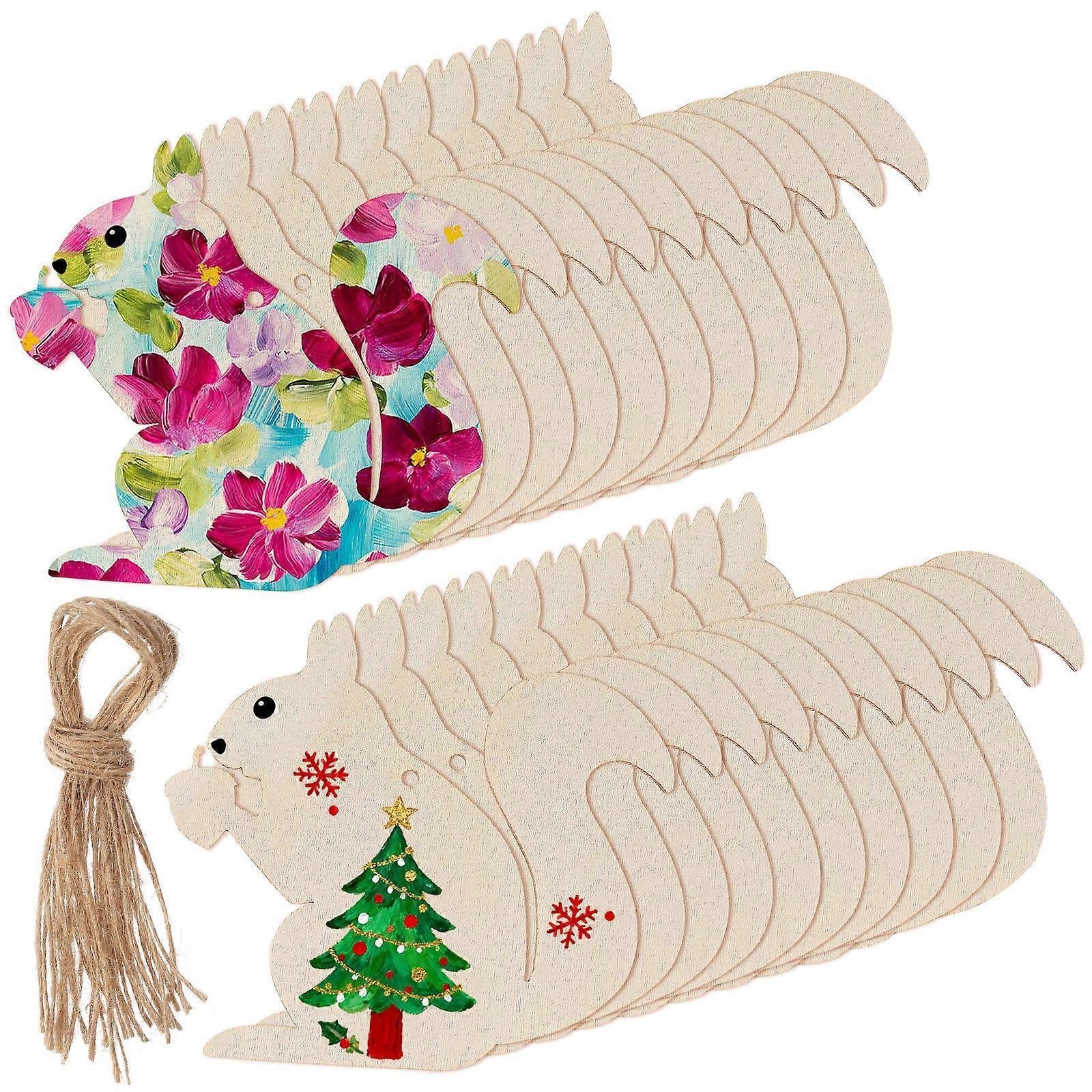 Wood Craft Objects Wooden Squirrel Cutouts Unfinished Ornaments 10.50X8.80X0.20CM 20Pack