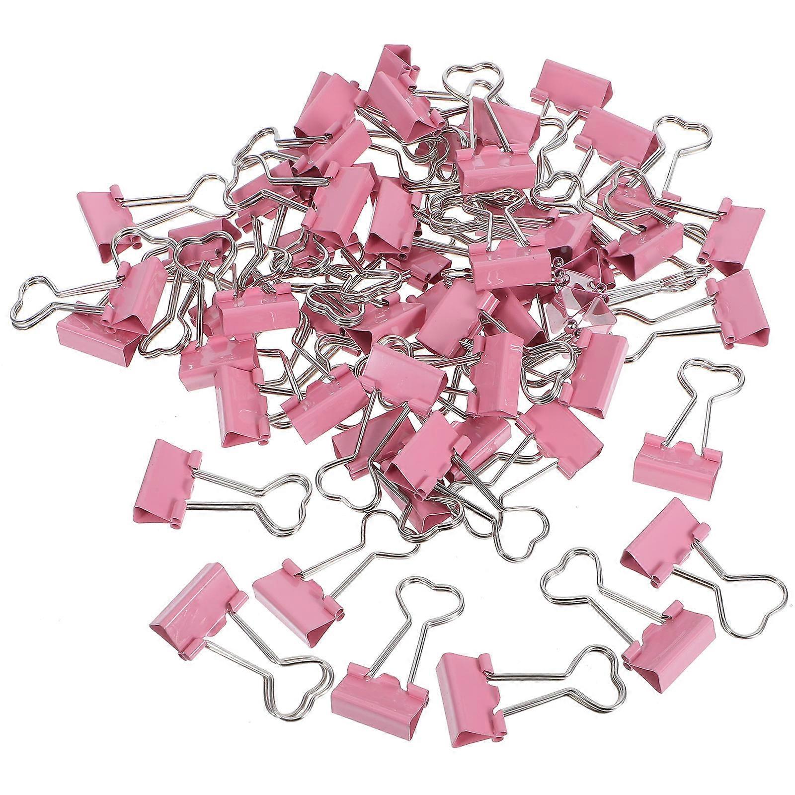 Paper Clips Metal Binder Clips with Heart Hollow Out Design for File Management Pink Material for Office Workers 60Pcs