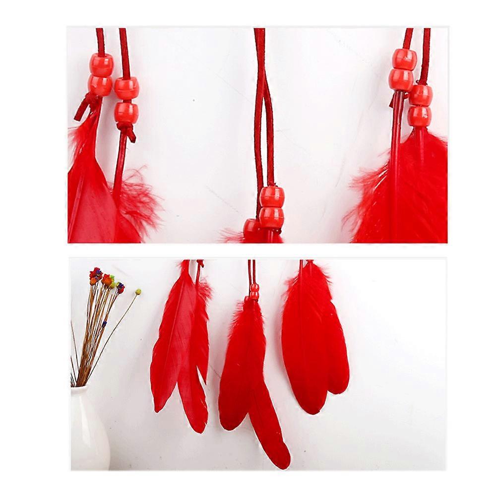 Attrape-rêves mural à pompons, pendentif rouge